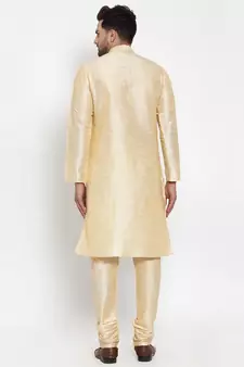 Men Beige Silk Kurta with Churidar