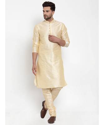 Men Beige Silk Kurta with Churidar 1