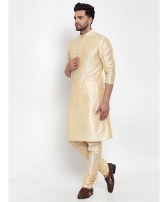 Men Beige Silk Kurta with Churidar 4