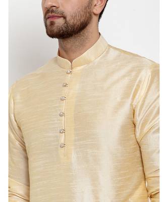 Men Beige Silk Kurta with Churidar 5