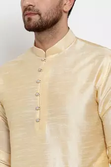 Men Beige Silk Kurta with Churidar