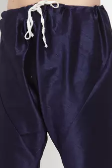 Men Navy Blue Silk Kurta with Churidar