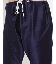 Men Navy Blue Silk Kurta with Churidar