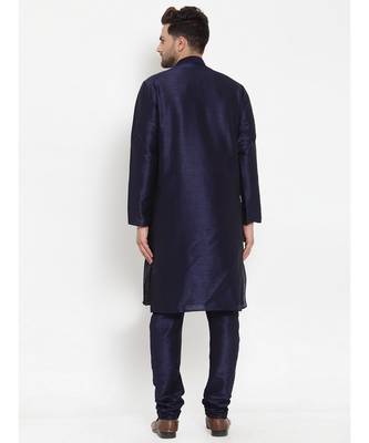 Men Navy Blue Silk Kurta with Churidar 3