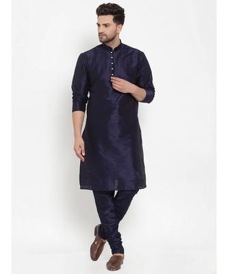 Men Navy Blue Silk Kurta with Churidar 1
