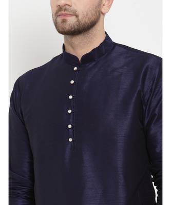 Men Navy Blue Silk Kurta with Churidar 5