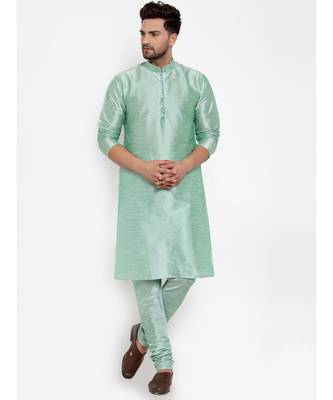 Men Sea Green Silk Kurta with Churidar 1