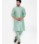 Men Sea Green Silk Kurta with Churidar