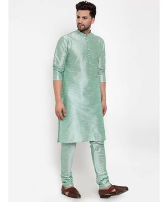 Men Sea Green Silk Kurta with Churidar 2