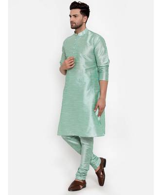 Men Sea Green Silk Kurta with Churidar 3