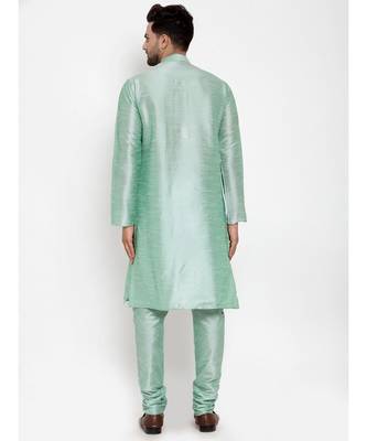 Men Sea Green Silk Kurta with Churidar 4