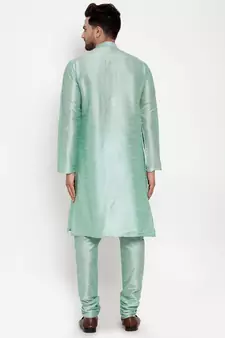 Men Sea Green Silk Kurta with Churidar