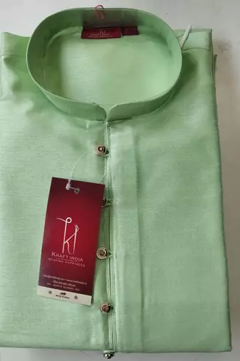Men Sea Green Silk Kurta with Churidar