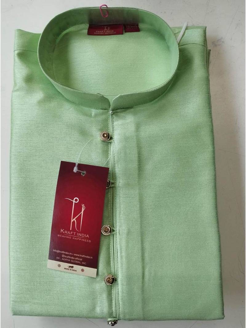 Men Sea Green Silk Kurta with Churidar