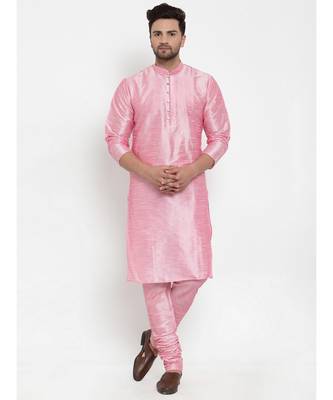 Men Pink Silk Kurta with Churidar 1