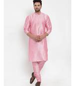 Men Pink Silk Kurta with Churidar