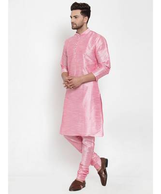 Men Pink Silk Kurta with Churidar 2
