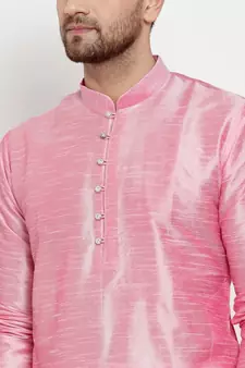 Men Pink Silk Kurta with Churidar
