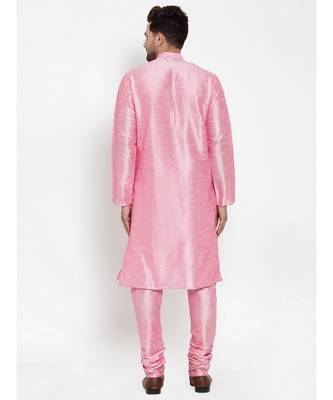 Men Pink Silk Kurta with Churidar 5