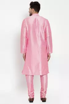 Men Pink Silk Kurta with Churidar