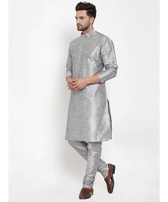 Men Silver Silk Kurta with Churidar 1