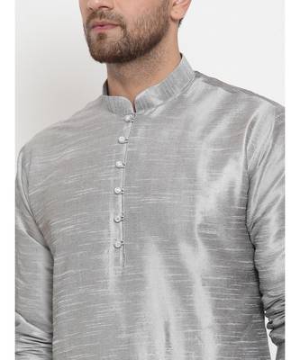 Men Silver Silk Kurta with Churidar 2