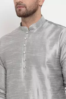Men Silver Silk Kurta with Churidar