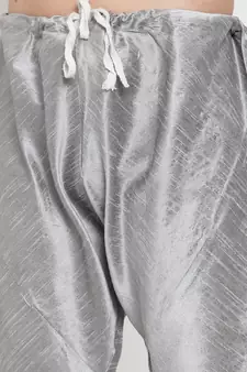 Men Silver Silk Kurta with Churidar