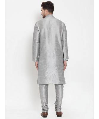 Men Silver Silk Kurta with Churidar 4