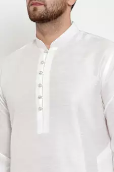 Men White Silk Kurta with Churidar