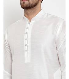 Men White Silk Kurta with Churidar