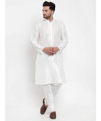Men White Silk Kurta with Churidar 1