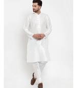 Men White Silk Kurta with Churidar
