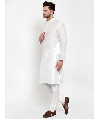 Men White Silk Kurta with Churidar 4