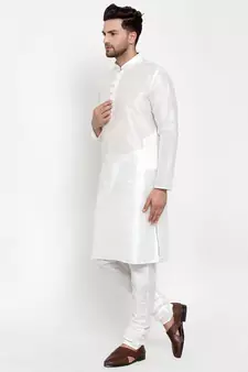 Men White Silk Kurta with Churidar