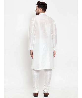 Men White Silk Kurta with Churidar 5