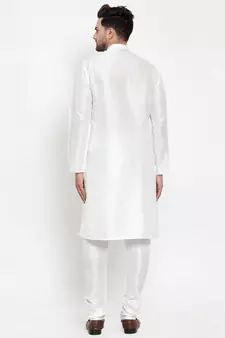 Men White Silk Kurta with Churidar