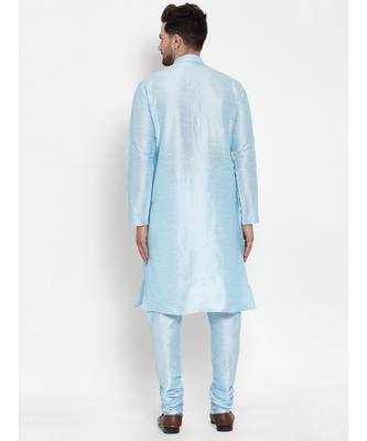Men Turquoise Blue Silk Kurta with Churidar 3
