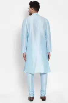 Men Turquoise Blue Silk Kurta with Churidar