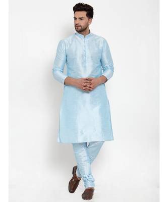 Men Turquoise Blue Silk Kurta with Churidar 1