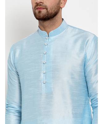 Men Turquoise Blue Silk Kurta with Churidar 5