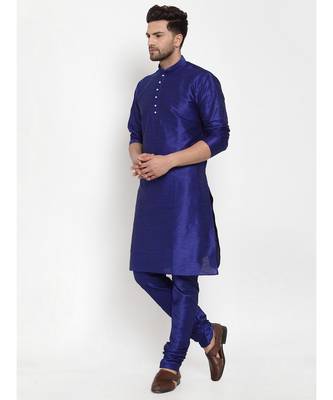 Men Royal Blue Silk Kurta with Churidar 1