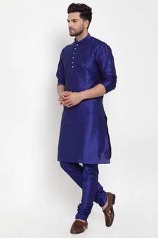 Men Royal Blue Silk Kurta with Churidar
