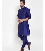 Men Royal Blue Silk Kurta with Churidar
