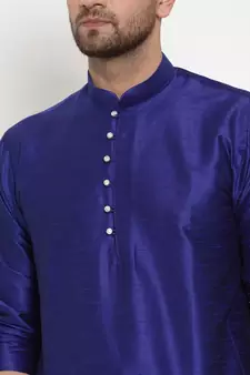 Men Royal Blue Silk Kurta with Churidar