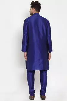 Men Royal Blue Silk Kurta with Churidar