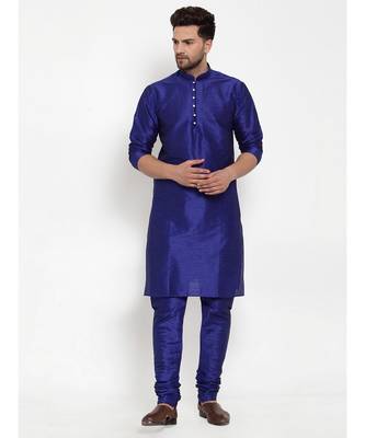 Men Royal Blue Silk Kurta with Churidar 5