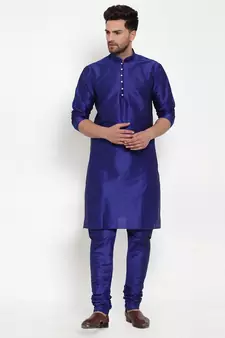 Men Royal Blue Silk Kurta with Churidar