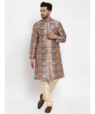 Men Multi Silk Printed Kurta with Churidar 1