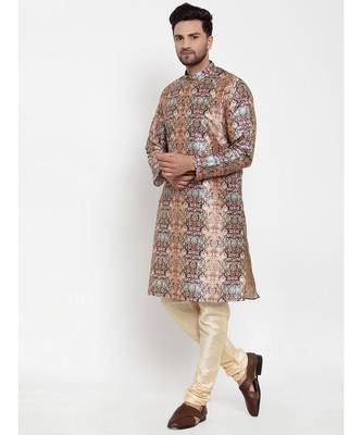 Men Multi Silk Printed Kurta with Churidar 2